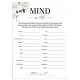 Anniversary Party Game Couples Mind Match Printable by LittleSizzle
