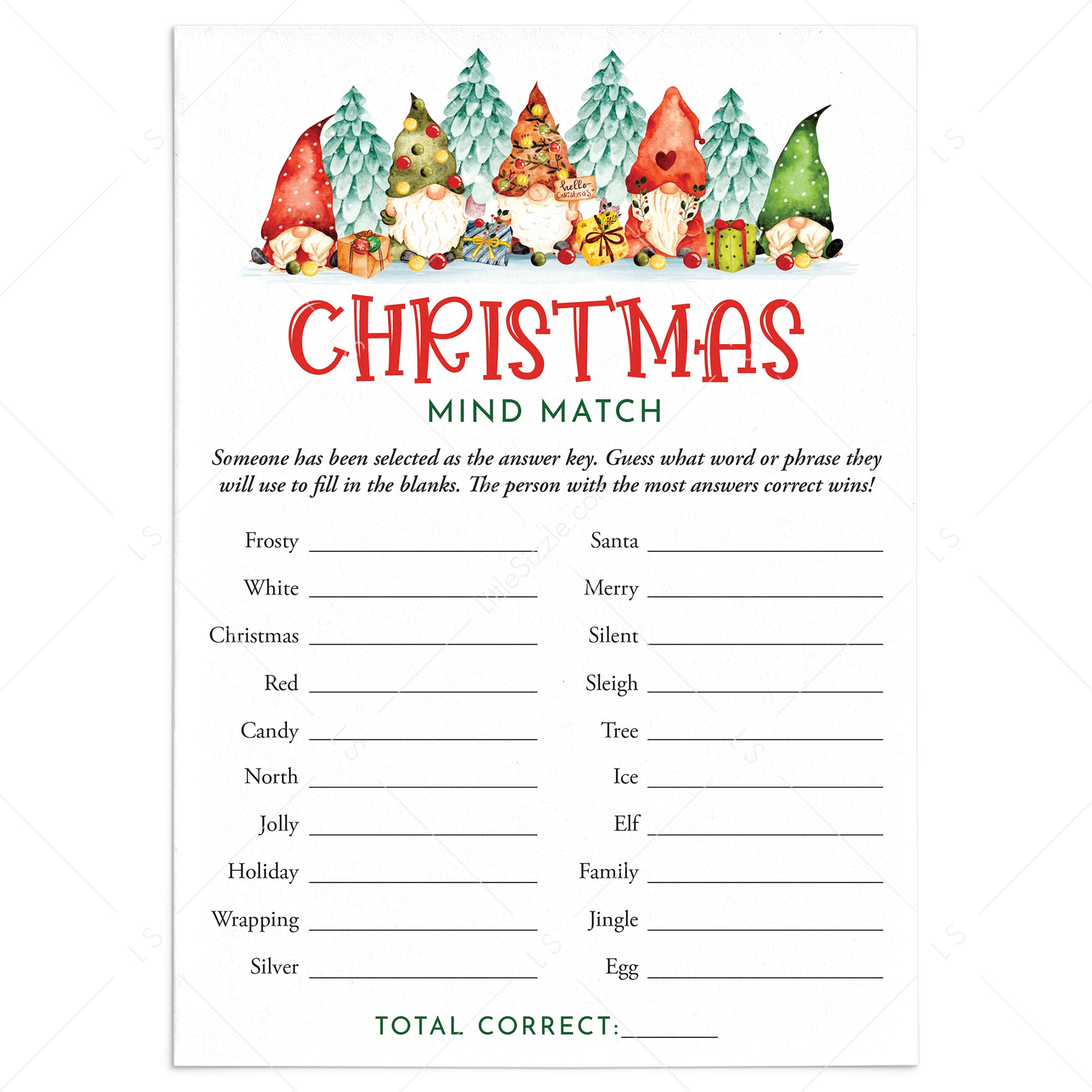 Printable Christmas Party Ice Breaker Game Mind Match LittleSizzle