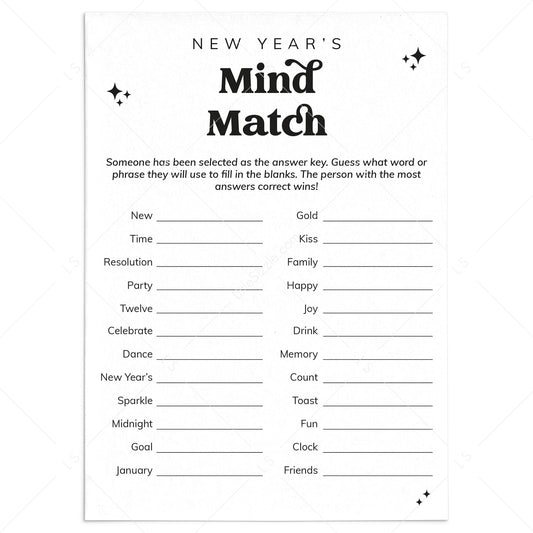 Fun New Year's Party Game Printable Mind Match by LittleSizzle