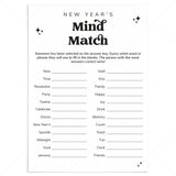 Fun New Year's Party Game Printable Mind Match by LittleSizzle