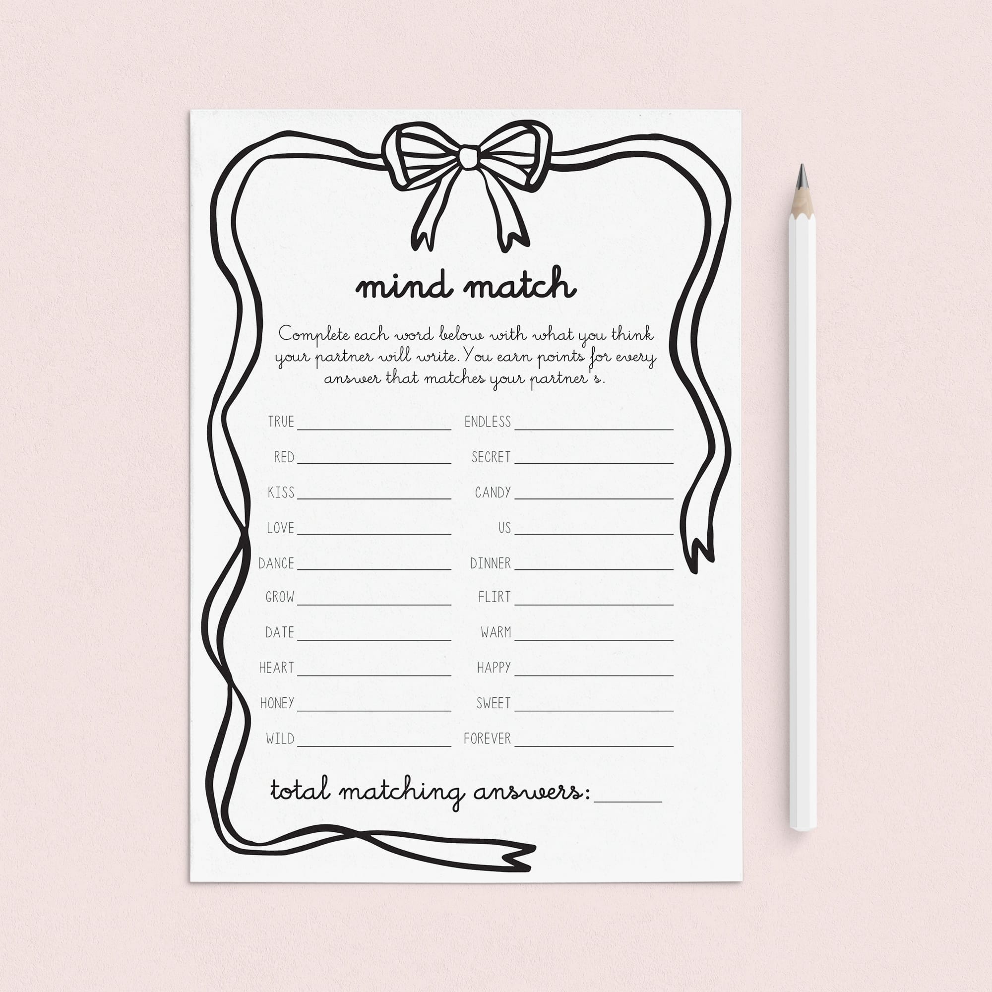 Fun Game for Couples Mind Match PDF Printable by LittleSizzle