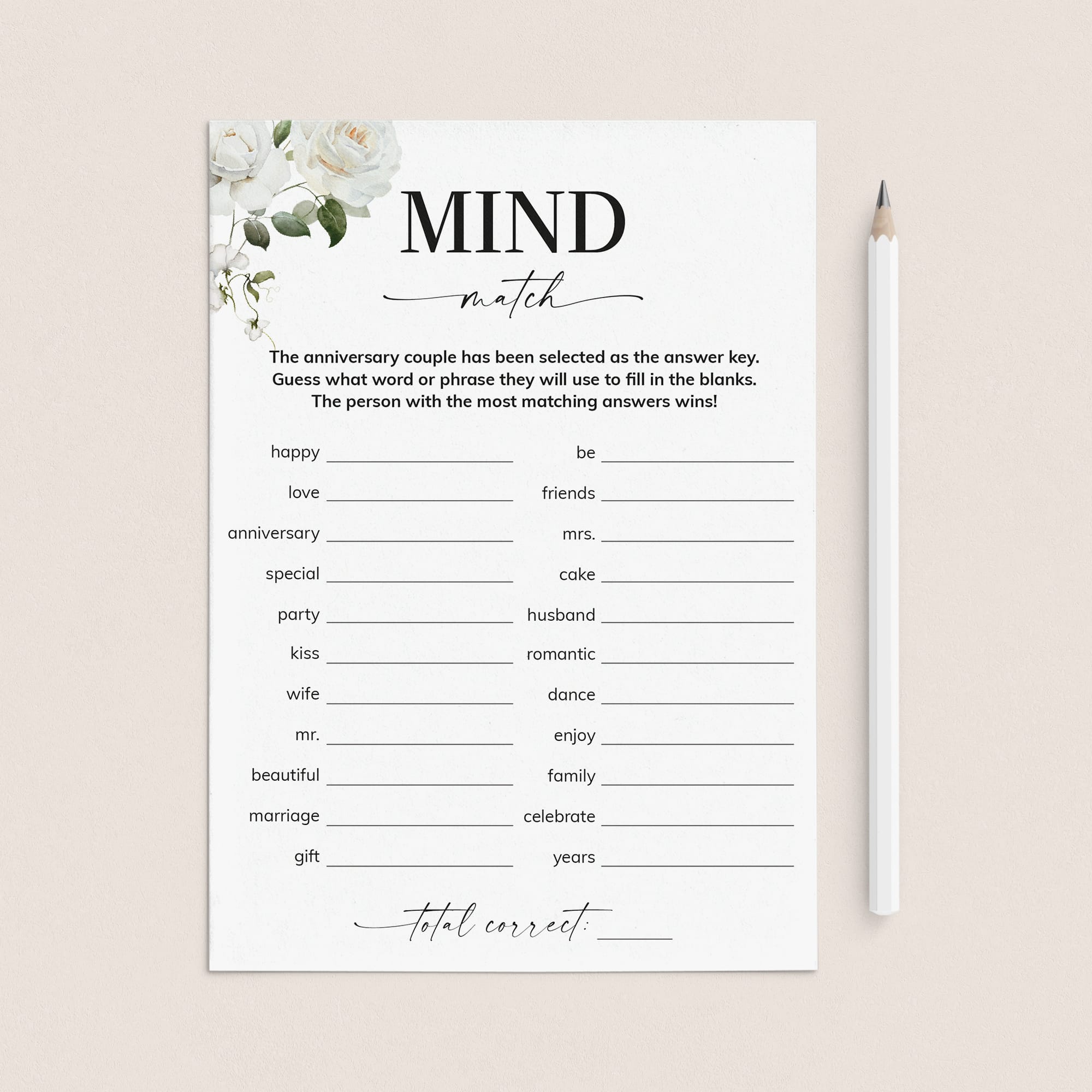 Anniversary Party Game Couples Mind Match Printable by LittleSizzle