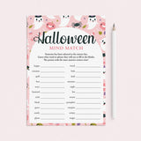 Teen Girl Halloween Party Icebreaker Game Mind Match Printable
