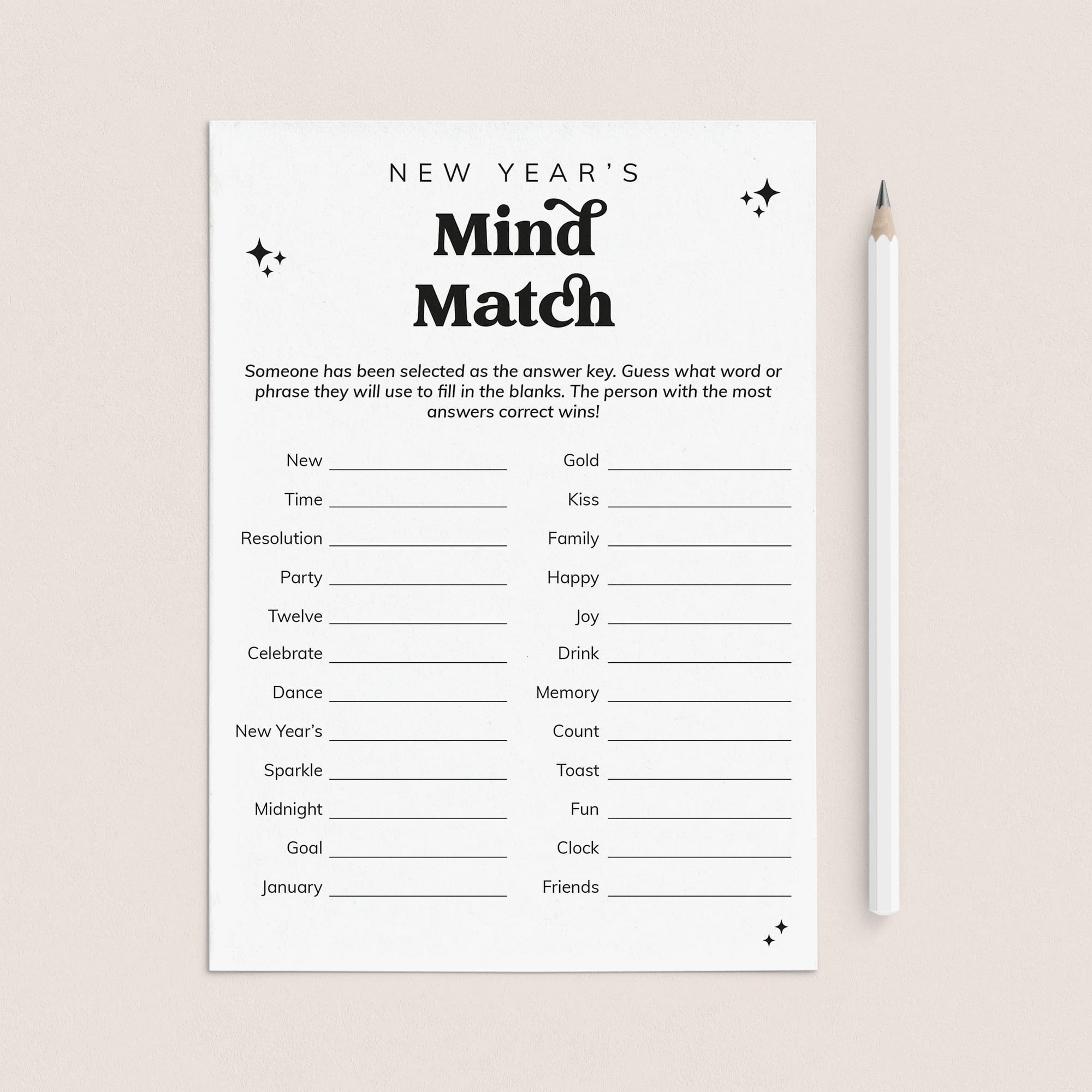 Fun New Year's Party Game Printable Mind Match by LittleSizzle