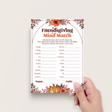 Friendsgiving Mind Match Game Printable