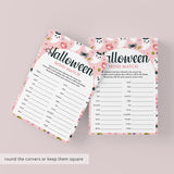 Teen Girl Halloween Party Icebreaker Game Mind Match Printable