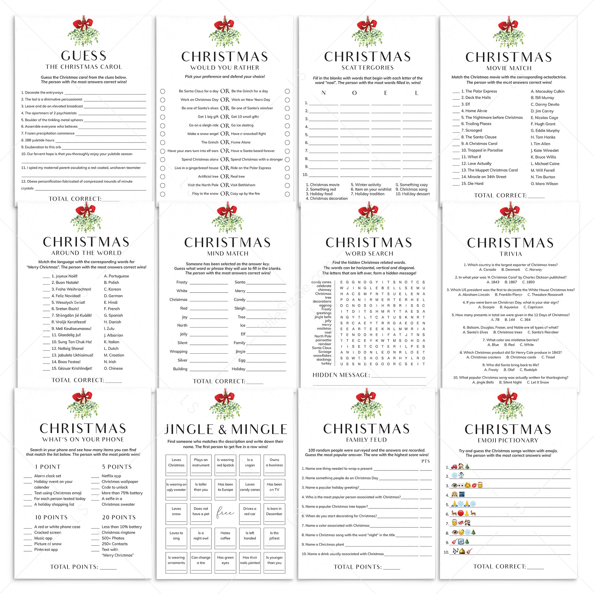 Modern Minimalist Christmas Games Bundle Printable by LittleSizzle