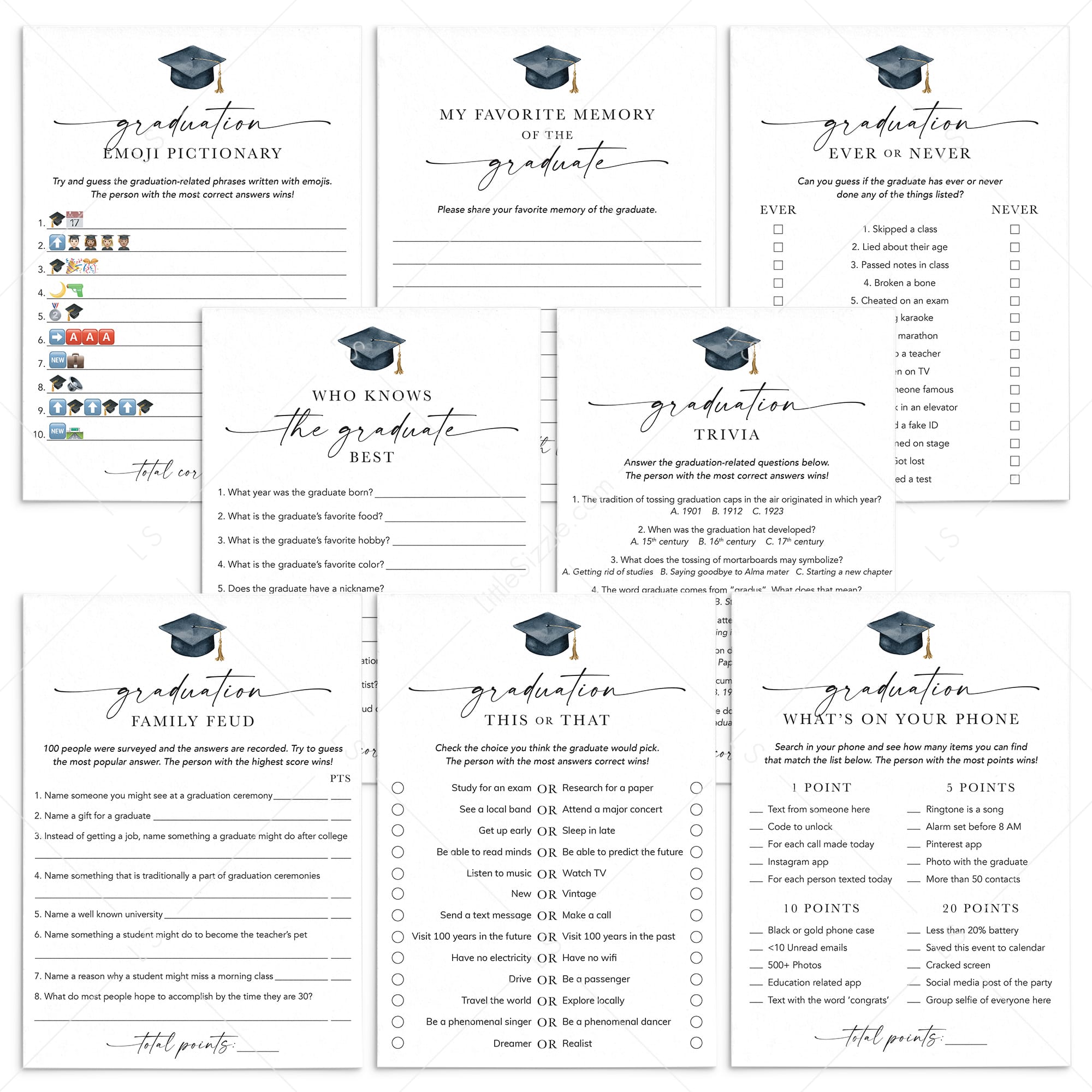 8 Printable Graduation Party Games + Bonus by LittleSizzle