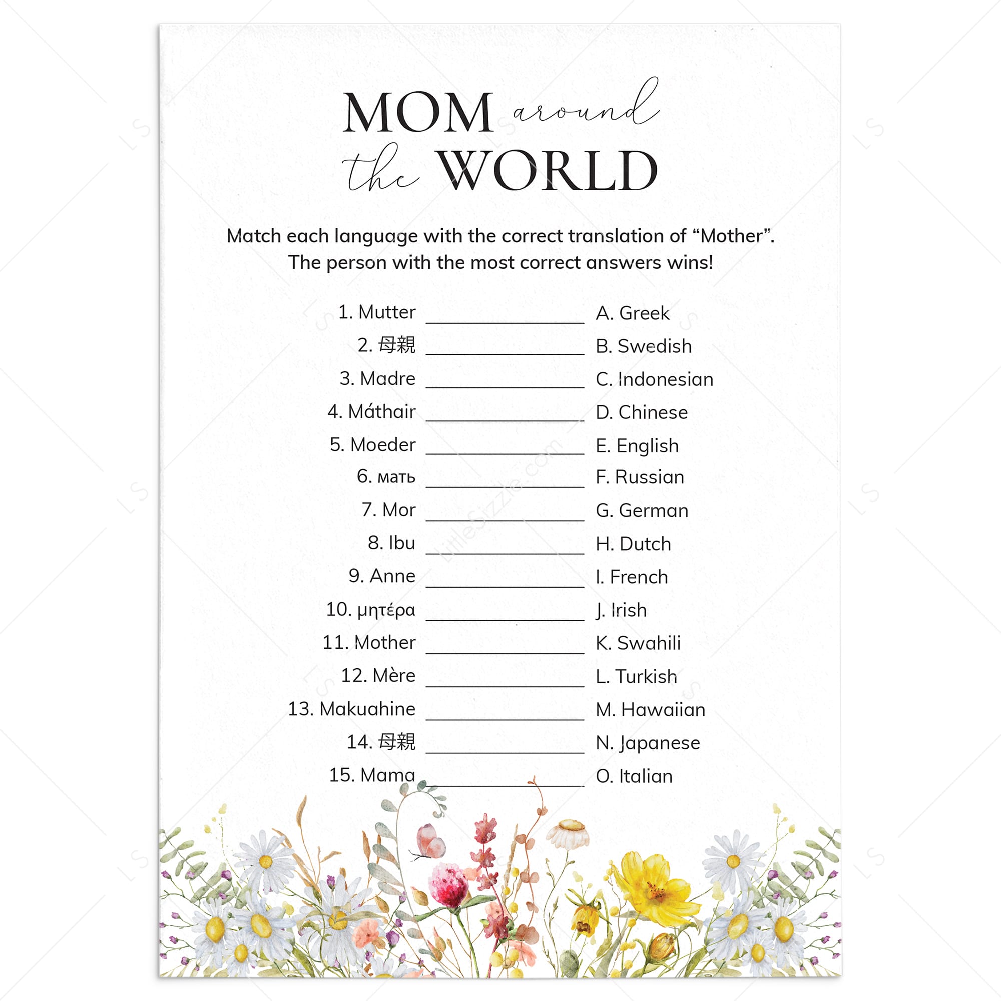 Mom Around The World Game with Answer Key Printable by LittleSizzle