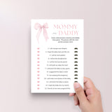 Pink Bow Mommy or Daddy Baby Shower Game Printable