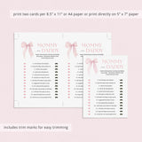 Pink Bow Mommy or Daddy Baby Shower Game Printable