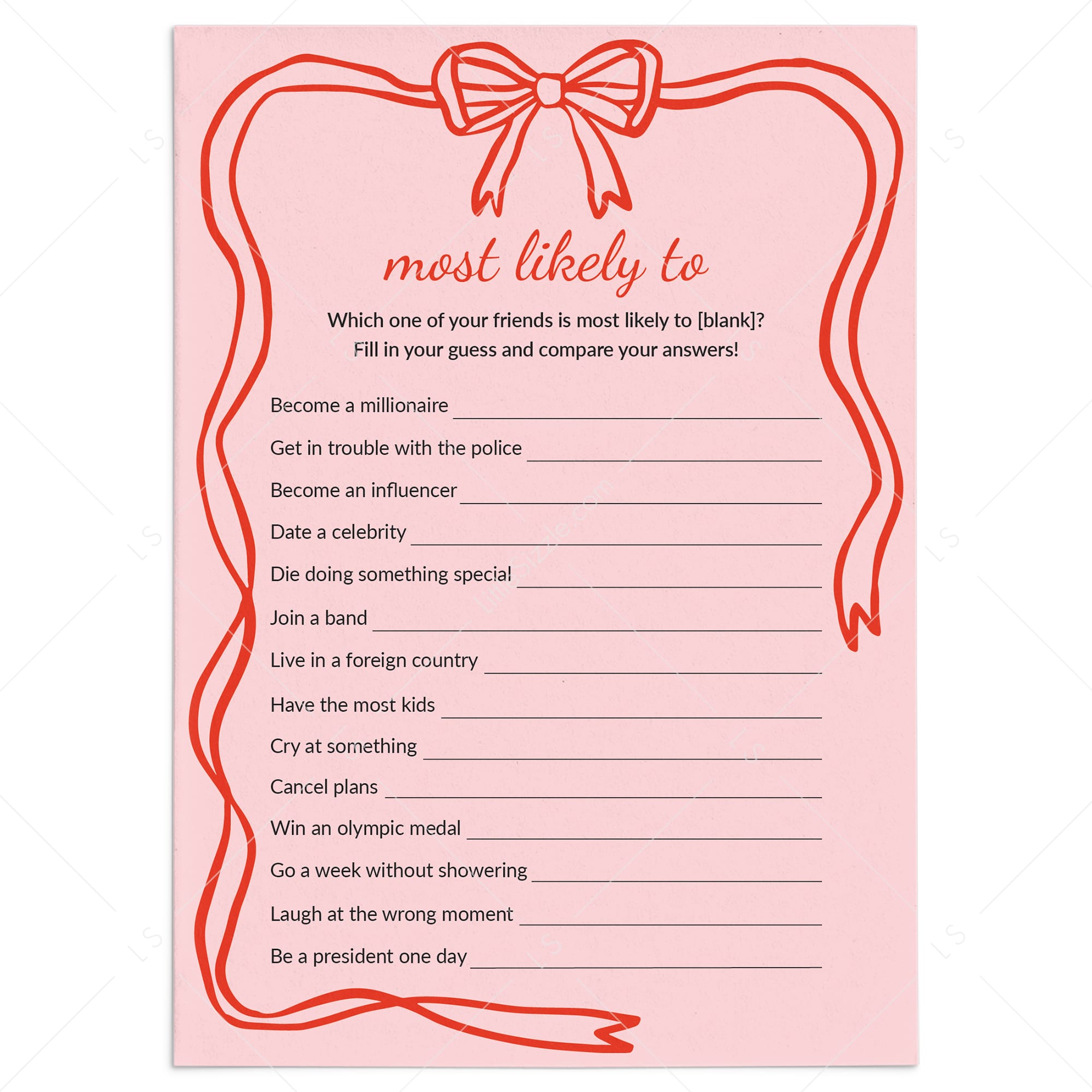 Most Likely To Printable Game with Wavy Border by LittleSizzle
