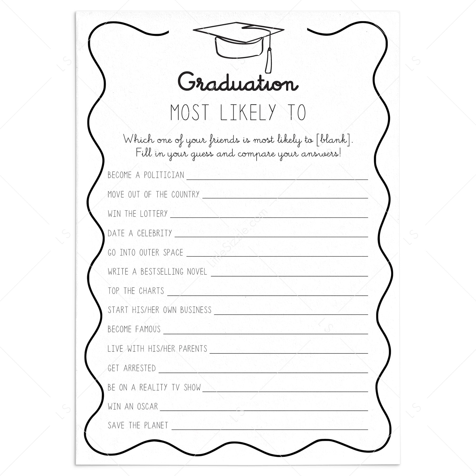Graduation Most Likely To Game Printable Wavy Border by LittleSizzle