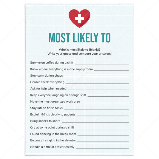 Printable Nurse Nominations Game Who Is Most Likely To Questions by LittleSizzle
