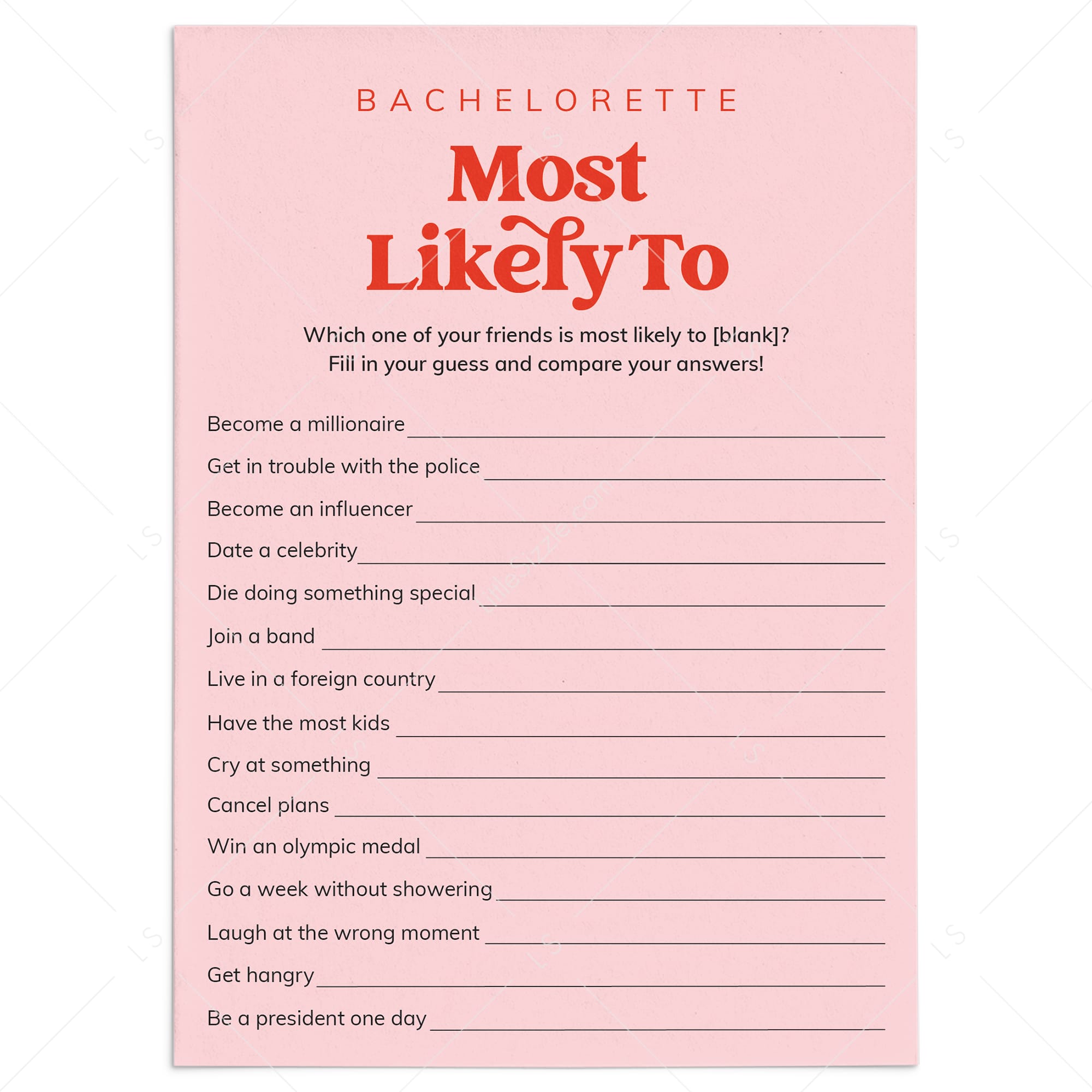 Bachelorette Most Likely To Game Printable by LittleSizzle