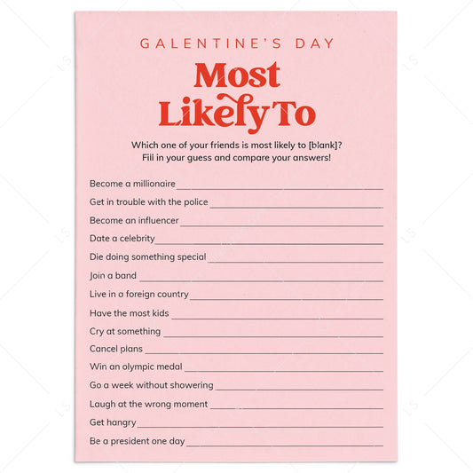 Galentines Game Whos Most Likely Printable Retro Pink and Red by LittleSizzle