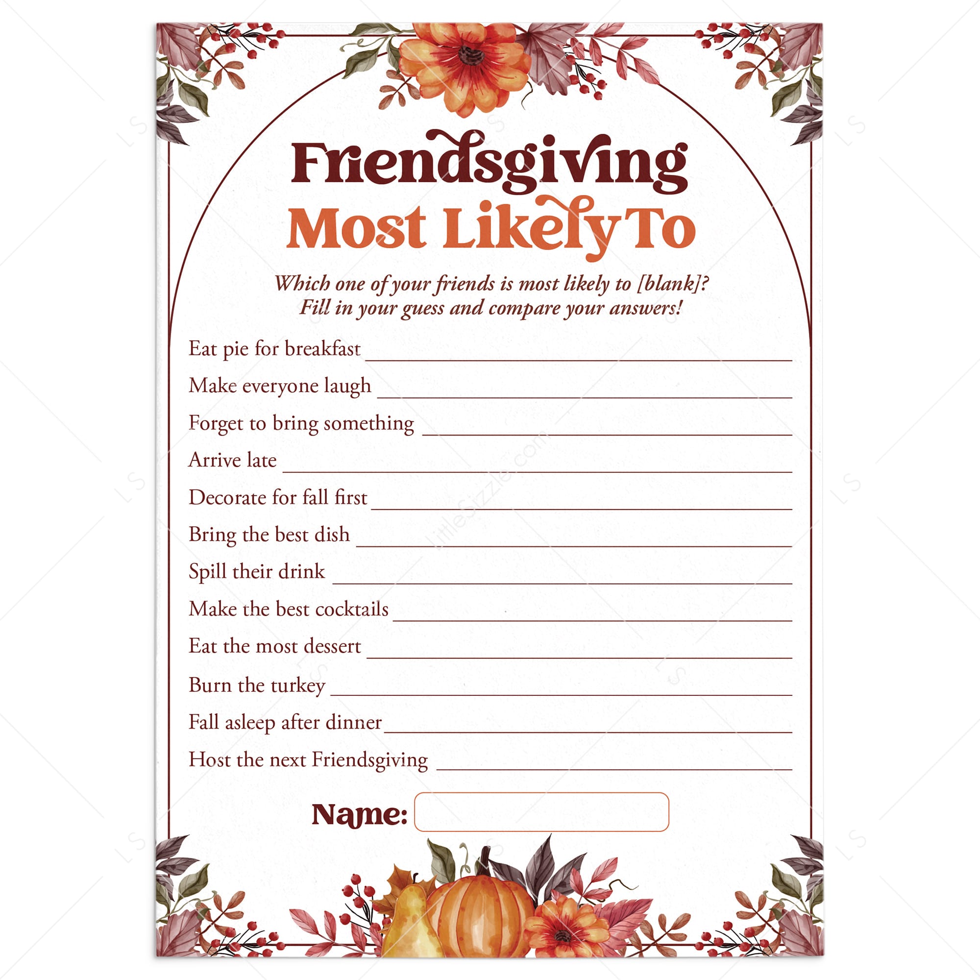 Friendsgiving Most Likely To Game Printable by LittleSizzle