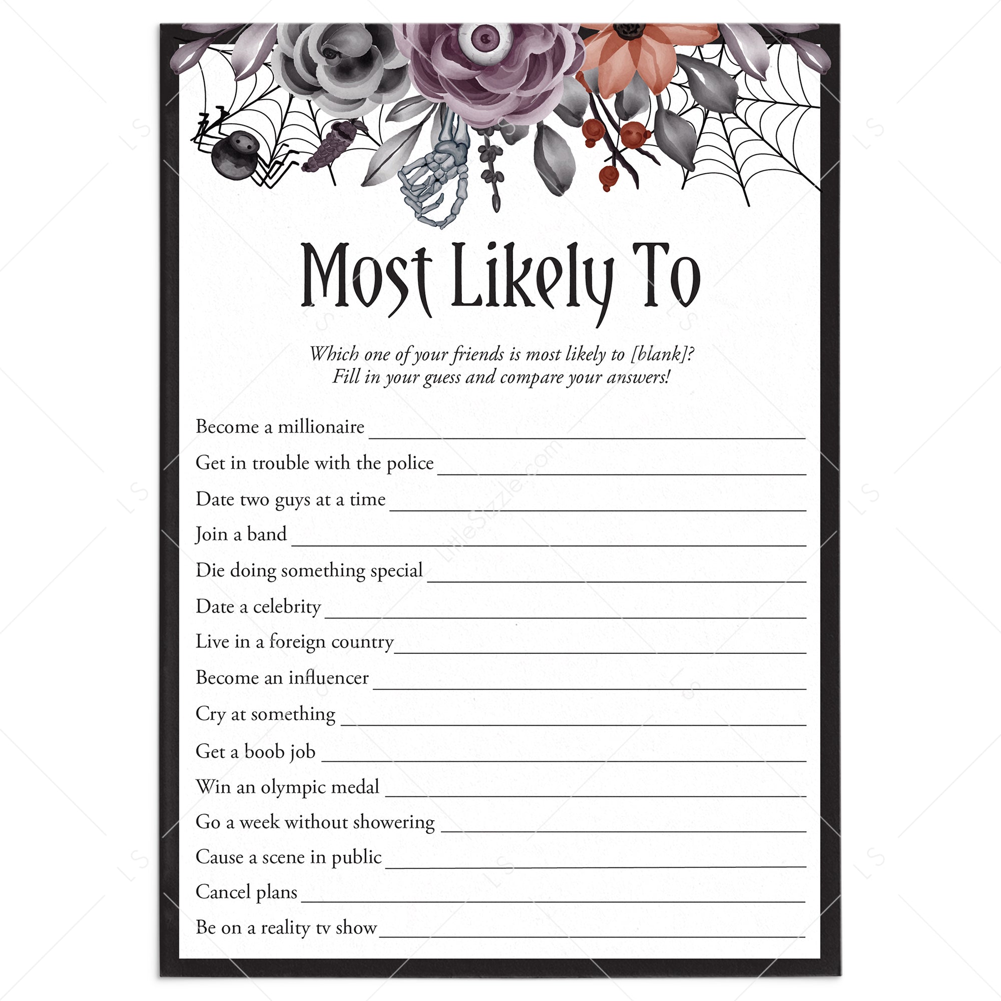 Floral Halloween Hen Party Game Most Likely To Printable by LittleSizzle