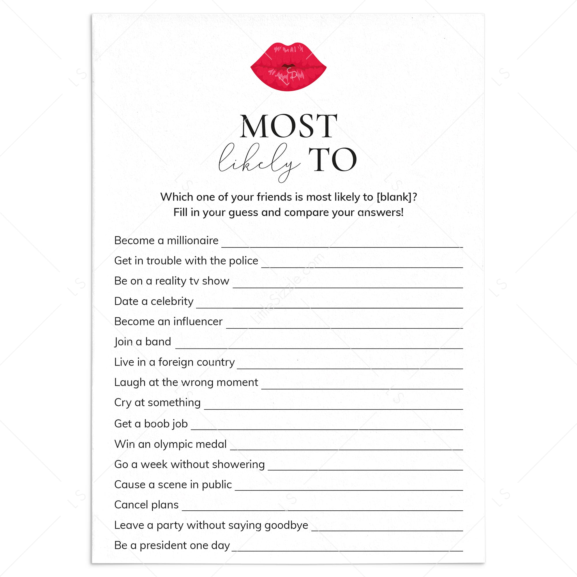 Most Likely To Ladies Night Game Printable by LittleSizzle