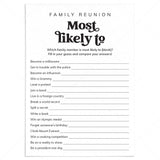 Printable Family Reunion Who Is Most Likely To Party Game by LittleSizzle