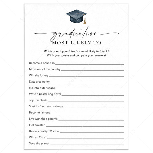 Who Is Most Likely To Game Questions for Graduation Party Printable by LittleSizzle