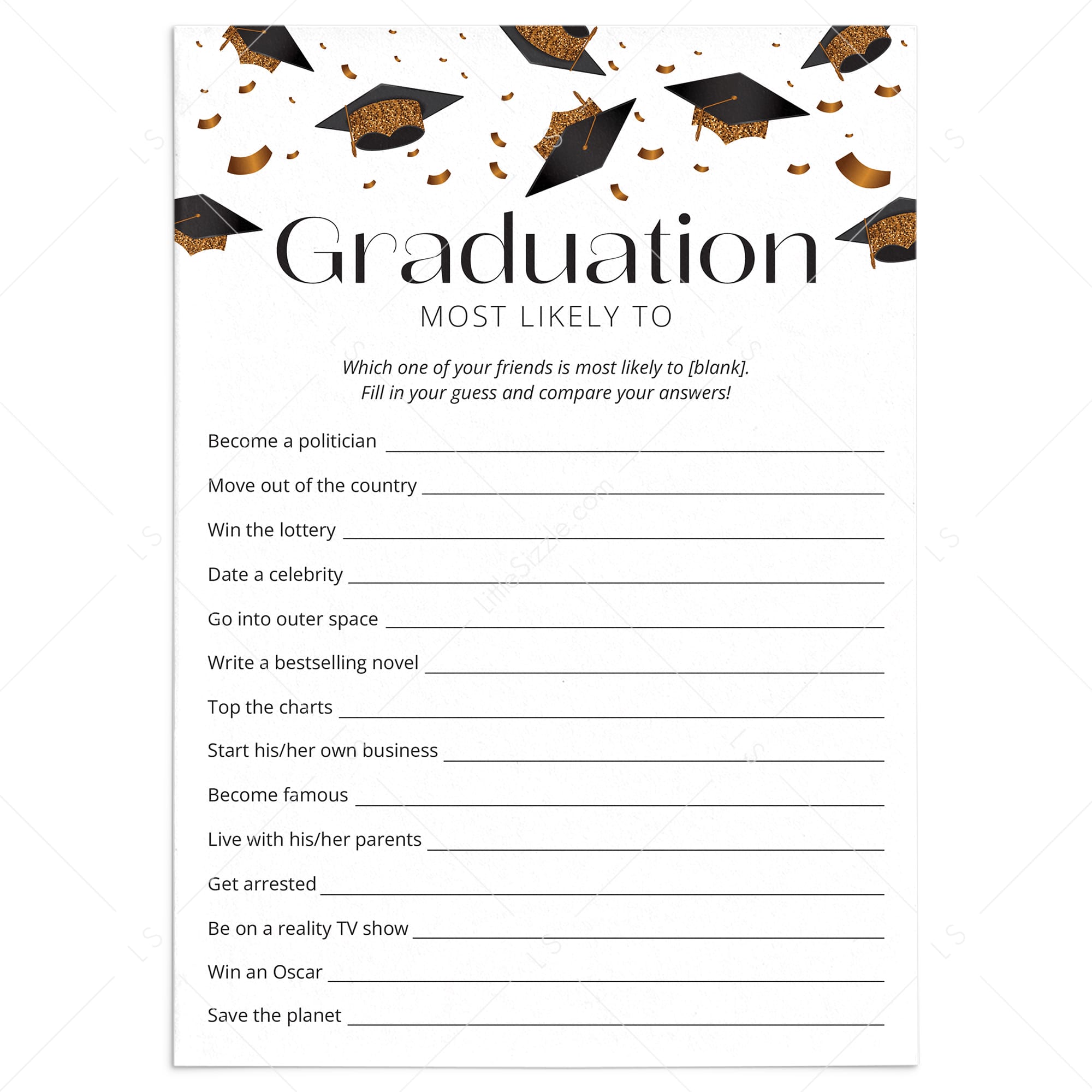 Most Likely To Grad Party Game Printable by LittleSizzle