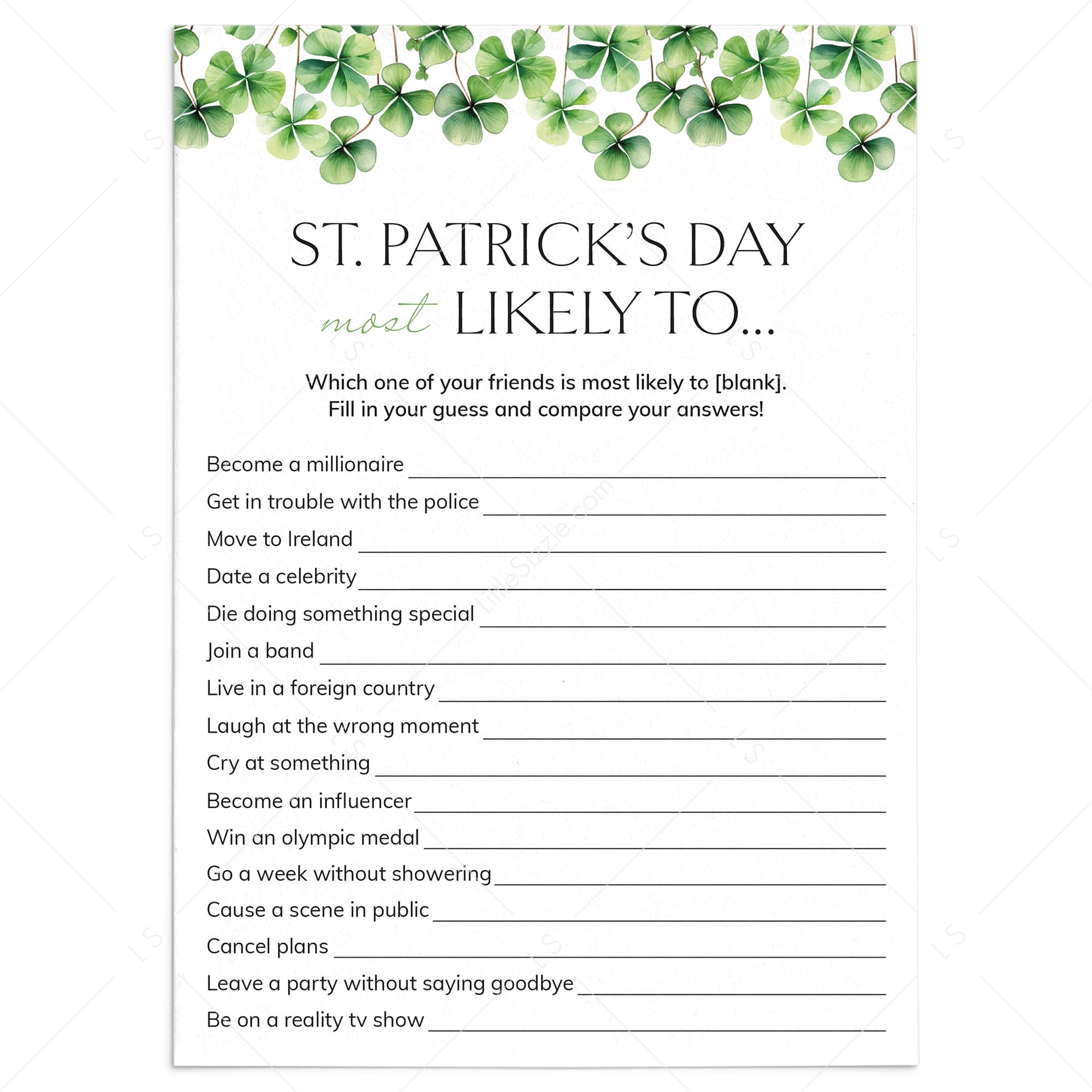 Most Likely To Questions for St Patrick's Day by LittleSizzle