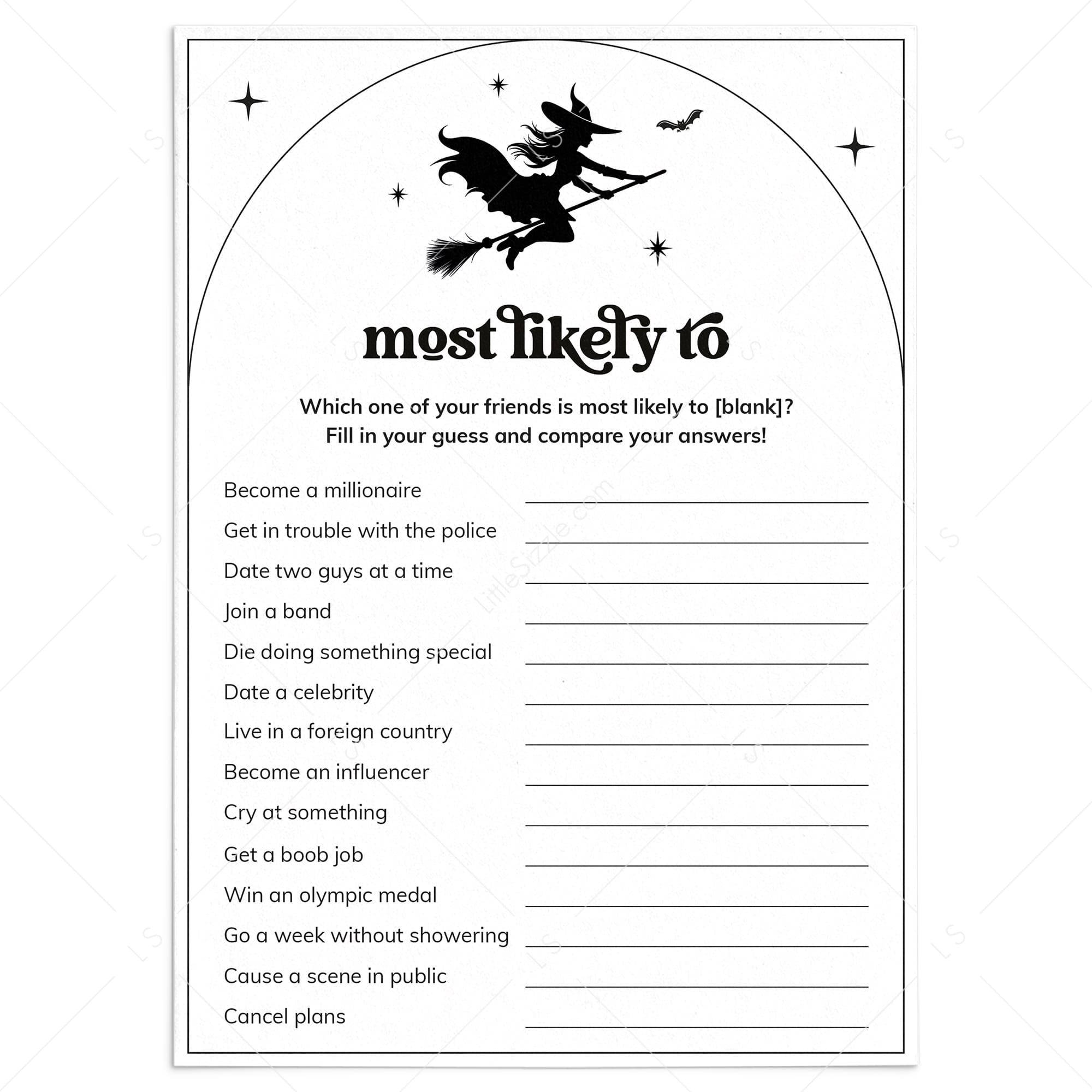 Witches Party Game Who Is Most Likely To Printable by LittleSizzle