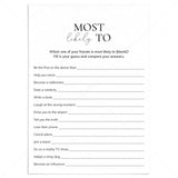 Who's Most Likely To Questions for Friends Printable Game Card by LittleSizzle