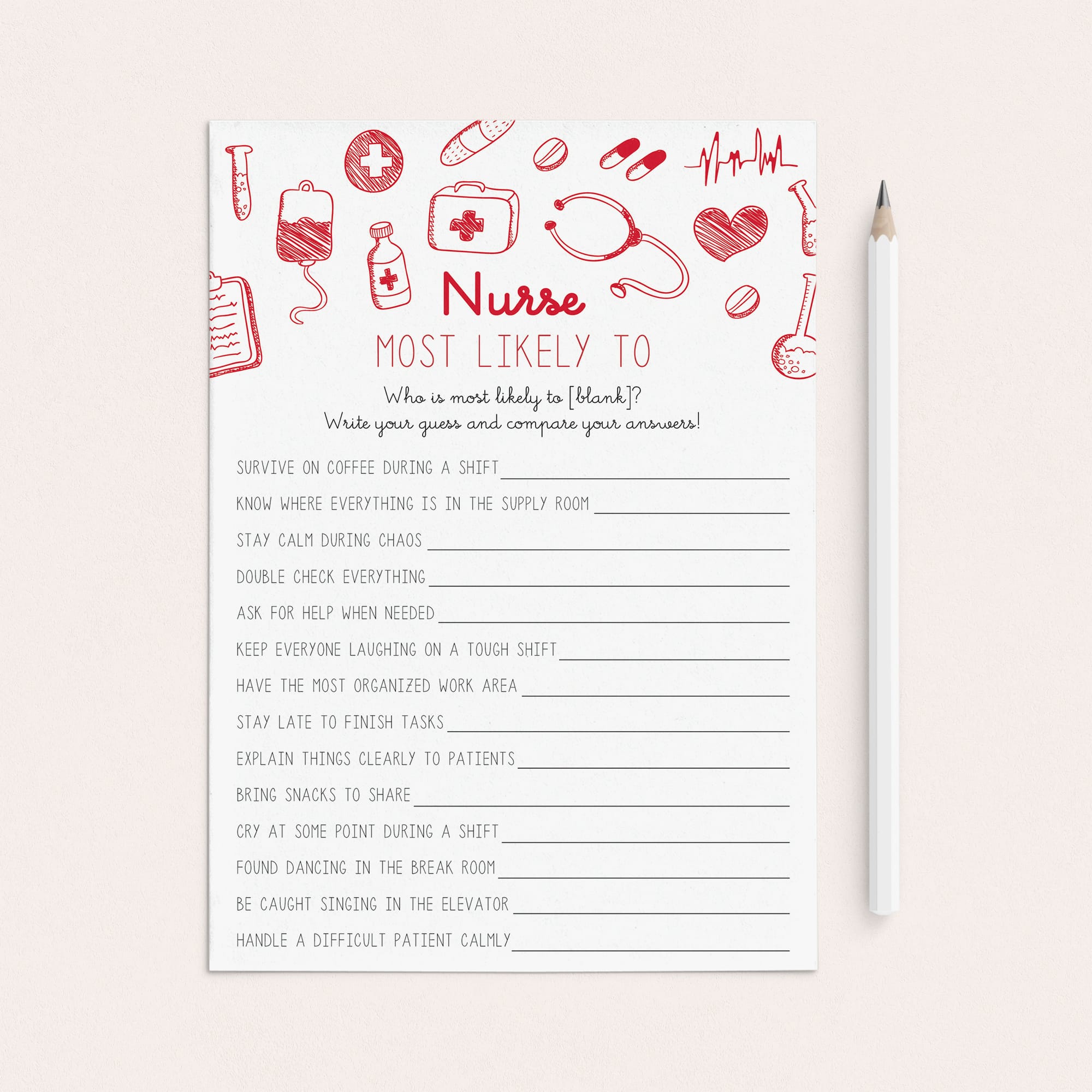 Funny Nurse Most Likely To Game Questions to Print by LittleSizzle