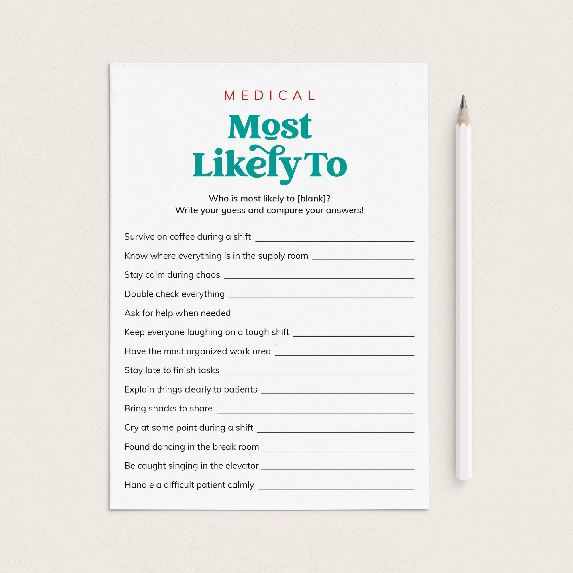 Medical Game Most Likely To for Doctors and Nurses by LittleSizzle
