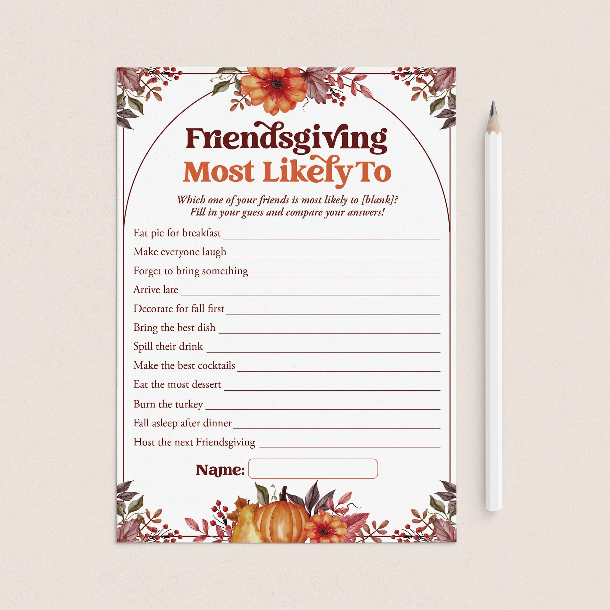 Friendsgiving Most Likely To Game Printable by LittleSizzle
