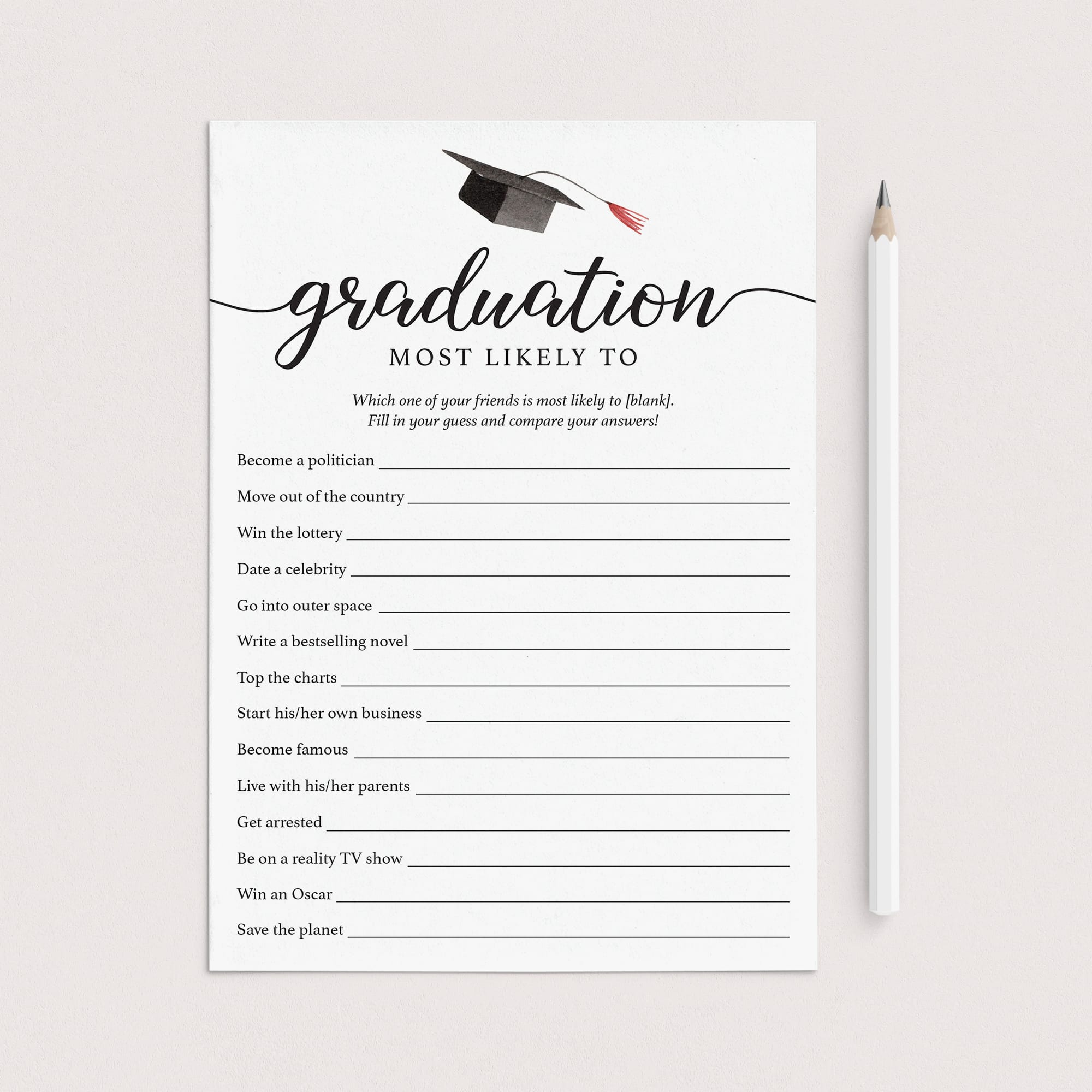 Graduation Party Game Most Likely To Printable by LittleSizzle