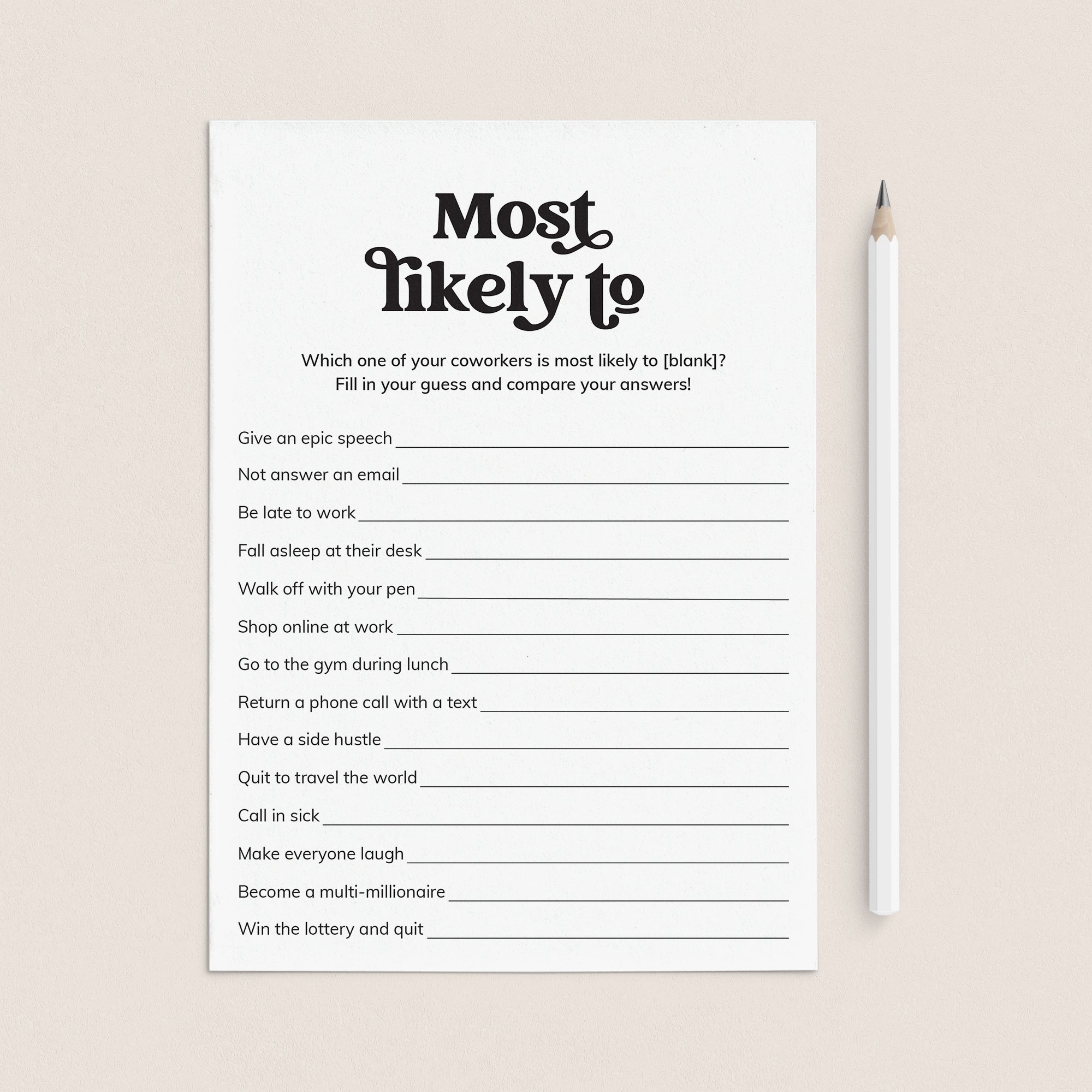 Printable Most Likely To Questions for Work by LittleSizzle