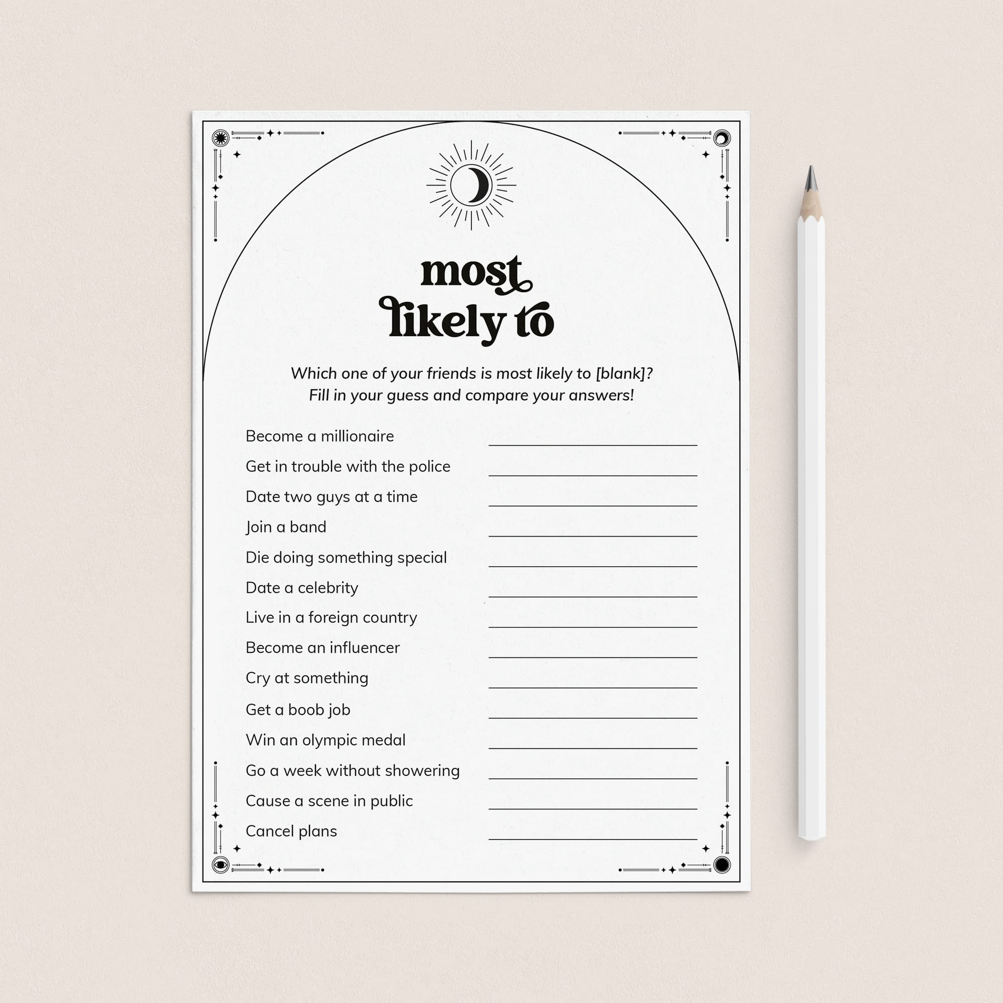 Most Likely To Bachelorette Party Game Printable Mystical Theme by LittleSizzle