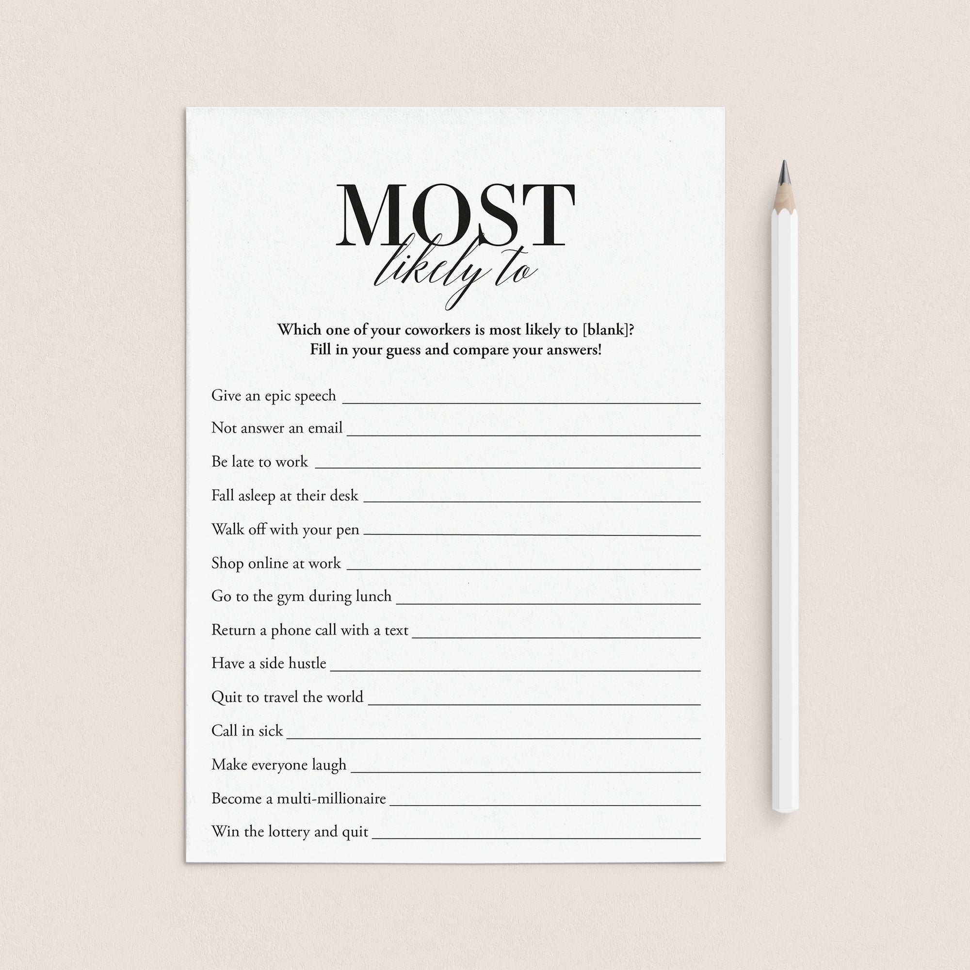 Funny Office Most Likely To Game Printable by LittleSizzle