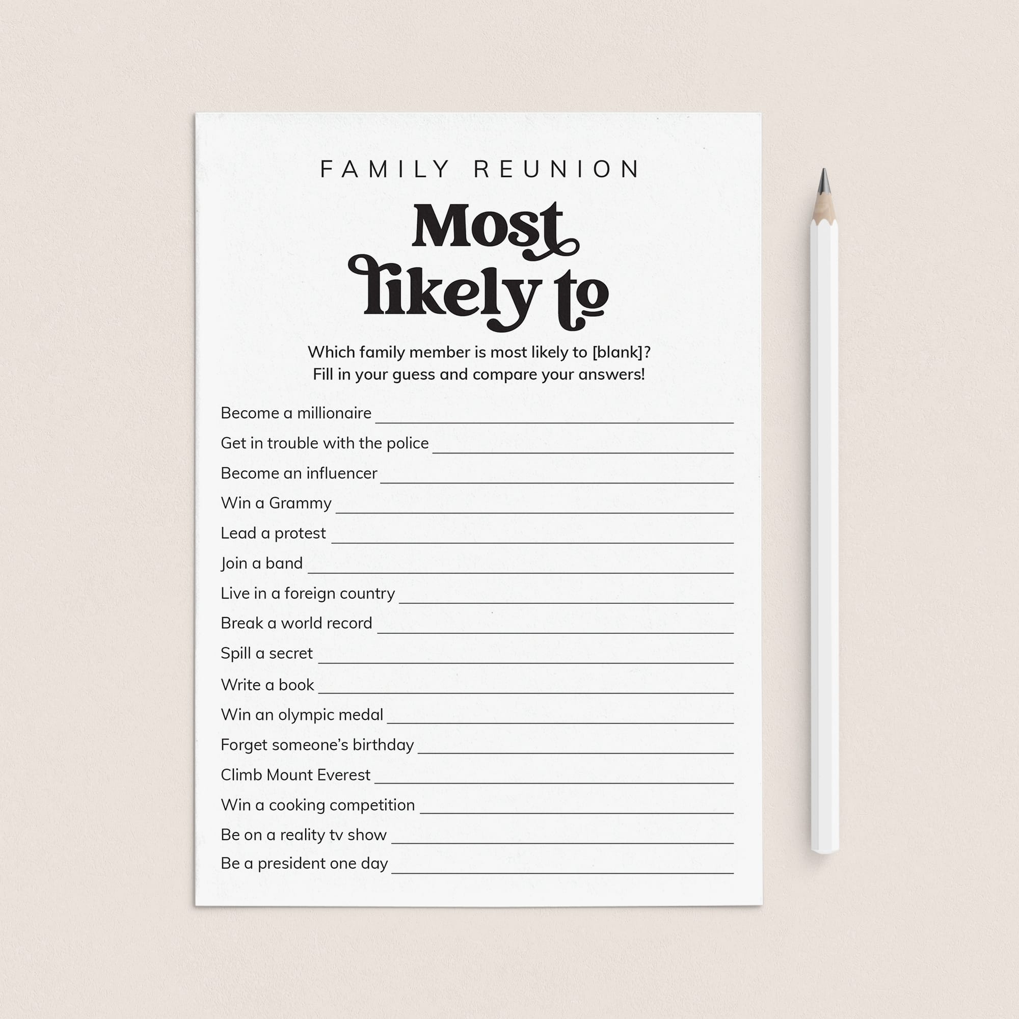 Printable Family Reunion Who Is Most Likely To Party Game by LittleSizzle