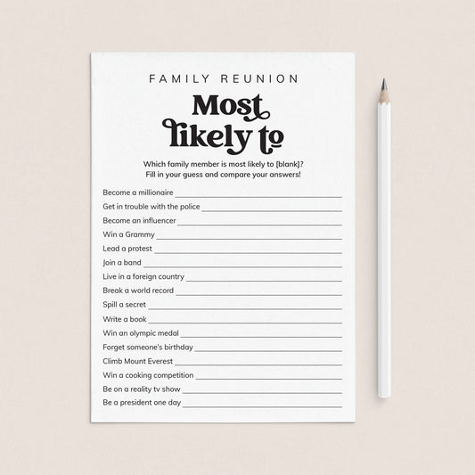 Printable Family Reunion Who Is Most Likely To Party Game by LittleSizzle