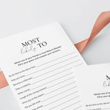 Who's Most Likely To Questions for Friends Printable Game Card
