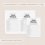 Most Likely To Questions for Graduation Party Printable PDF