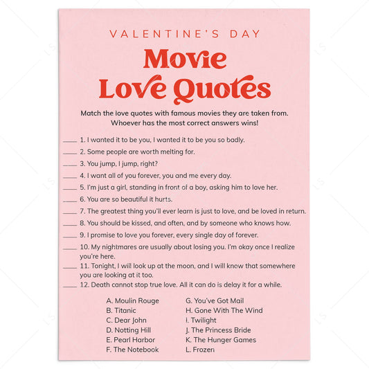 Valentine's Day Movie Love Quotes Game Printable by LittleSizzle