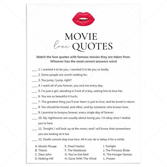 Girls Night Movie Game with Answer Key Printable by LittleSizzle