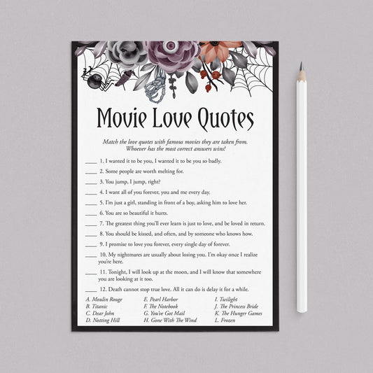 Moody Floral Bridal Shower Game Movie Love Quotes with Answers Printable by LittleSizzle