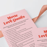 Movie Love Quotes Game for Bridal Shower Printable Pink and Red