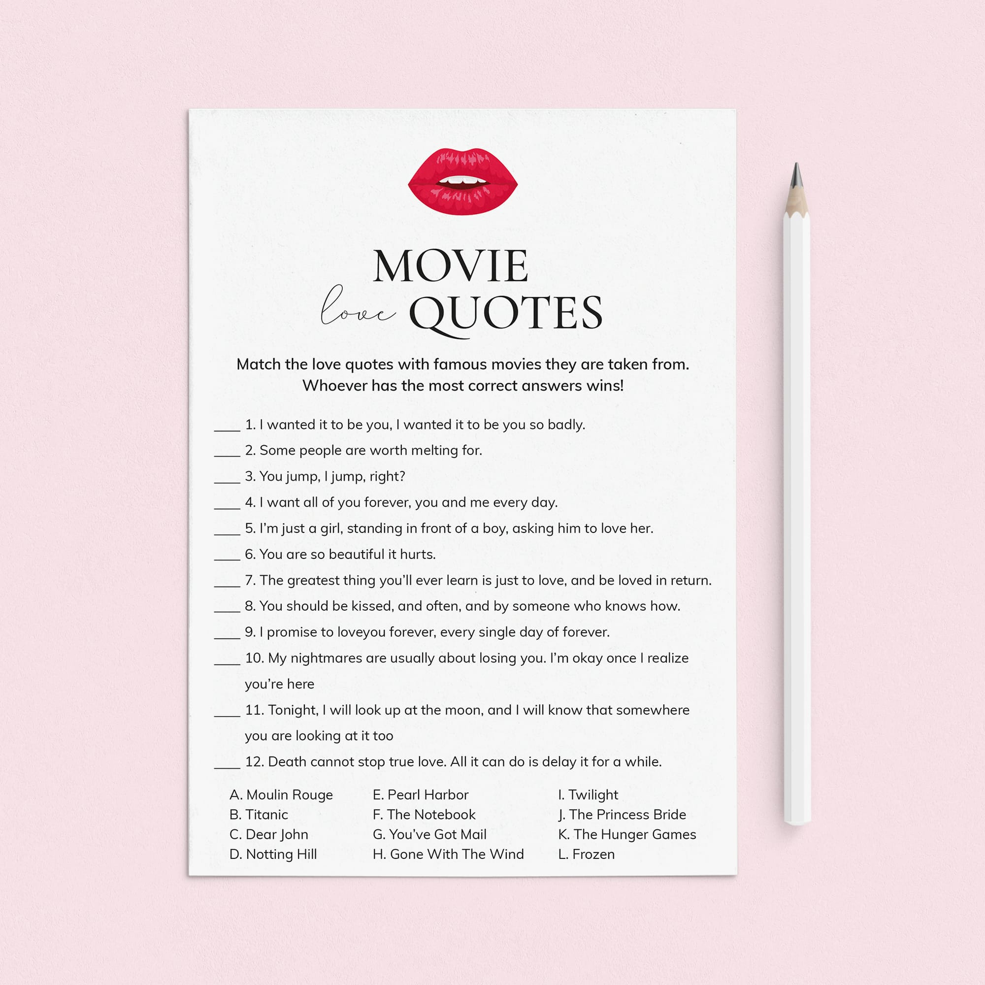 Girls Night Movie Game with Answer Key Printable by LittleSizzle