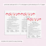 Movie Love Quotes Game Printable Watercolor Hearts