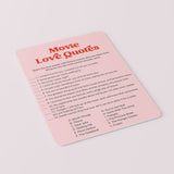 Movie Love Quotes Game for Bridal Shower Printable Pink and Red