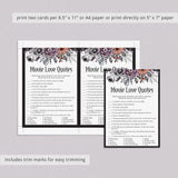 Moody Floral Bridal Shower Game Movie Love Quotes with Answers Printable