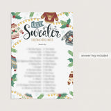 Printable Ugly Sweater Party Game Christmas Movie Match with Answer Key