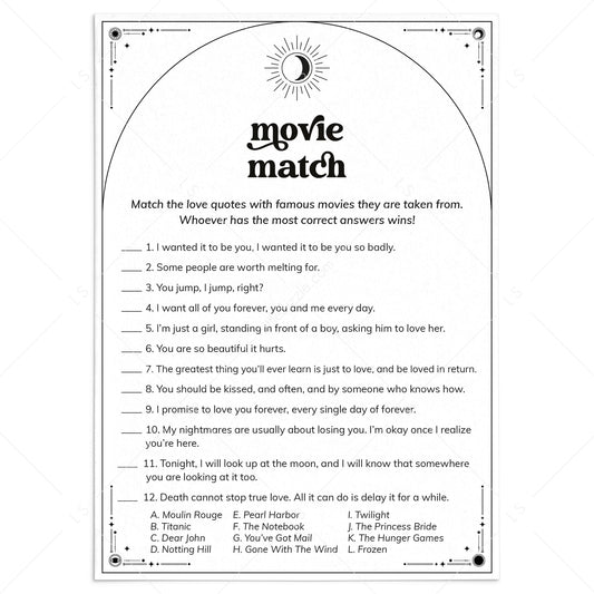 Celestial Bridal Shower Game Romantic Movie Match with Answers by LittleSizzle